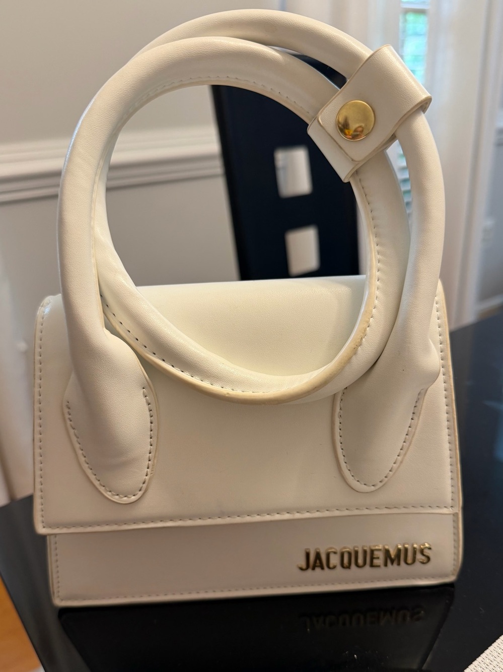 Jacquemus The Knot Chiquito White / Cream Mini Top-Handle Bag with Gold Logo